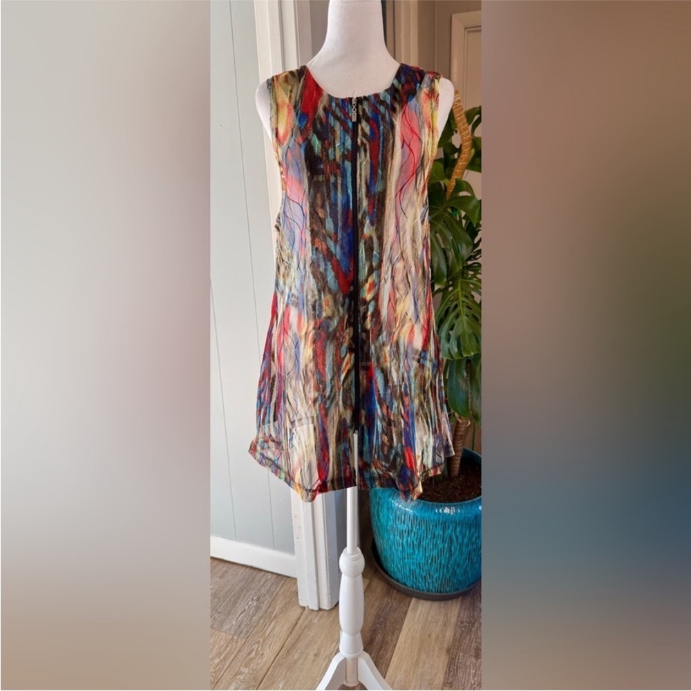 #12) NWOT INC International Concepts Colorful Abstract Sheer Vest Small - Picture 2 of 8